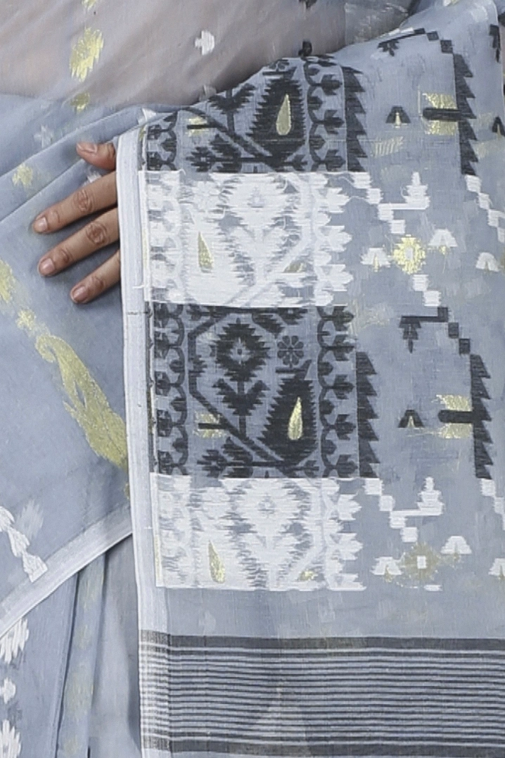 Grey Blended Cotton Jaya Jamdani Saree (1105)