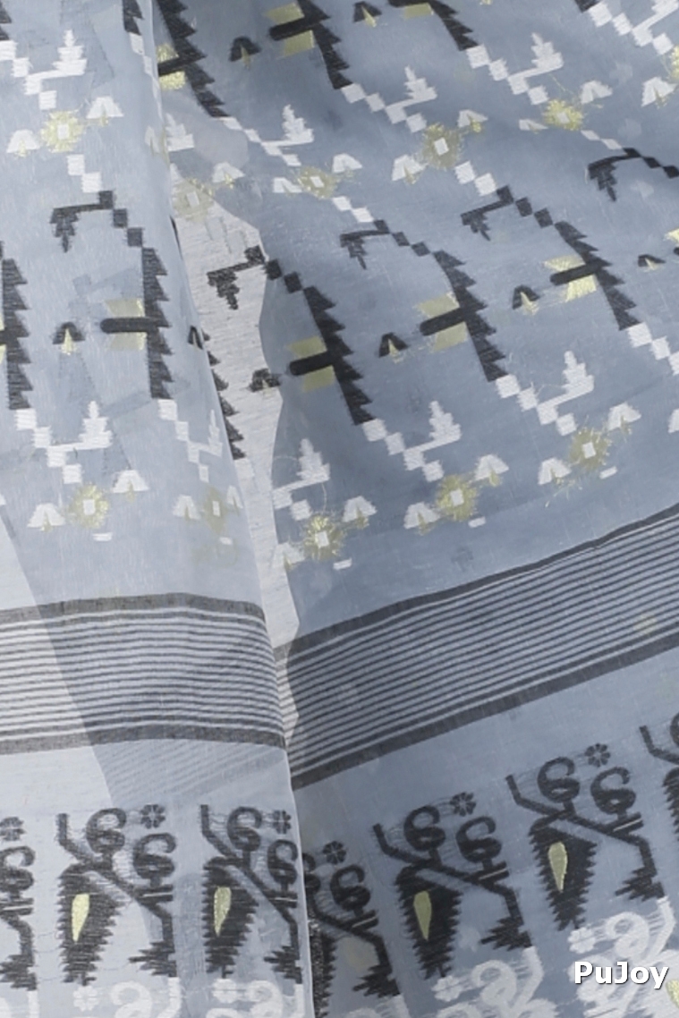 Grey Blended Cotton Jaya Jamdani Saree (1105)