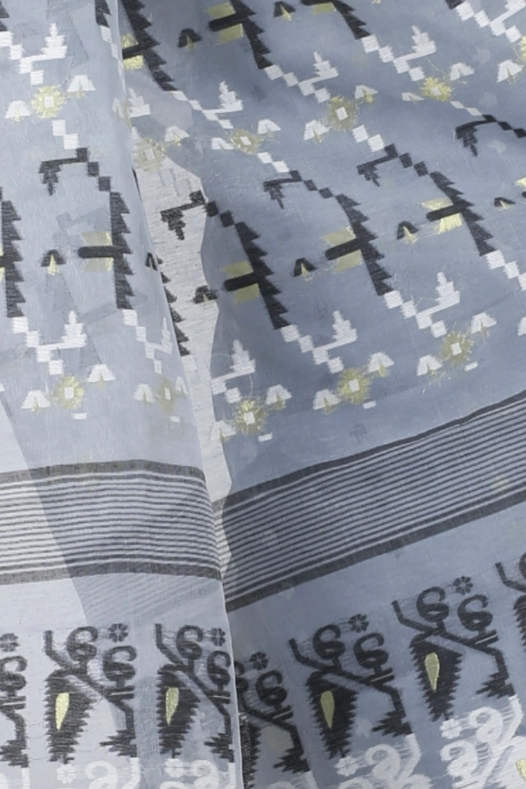 Grey Blended Cotton Jaya Jamdani Saree (1105)