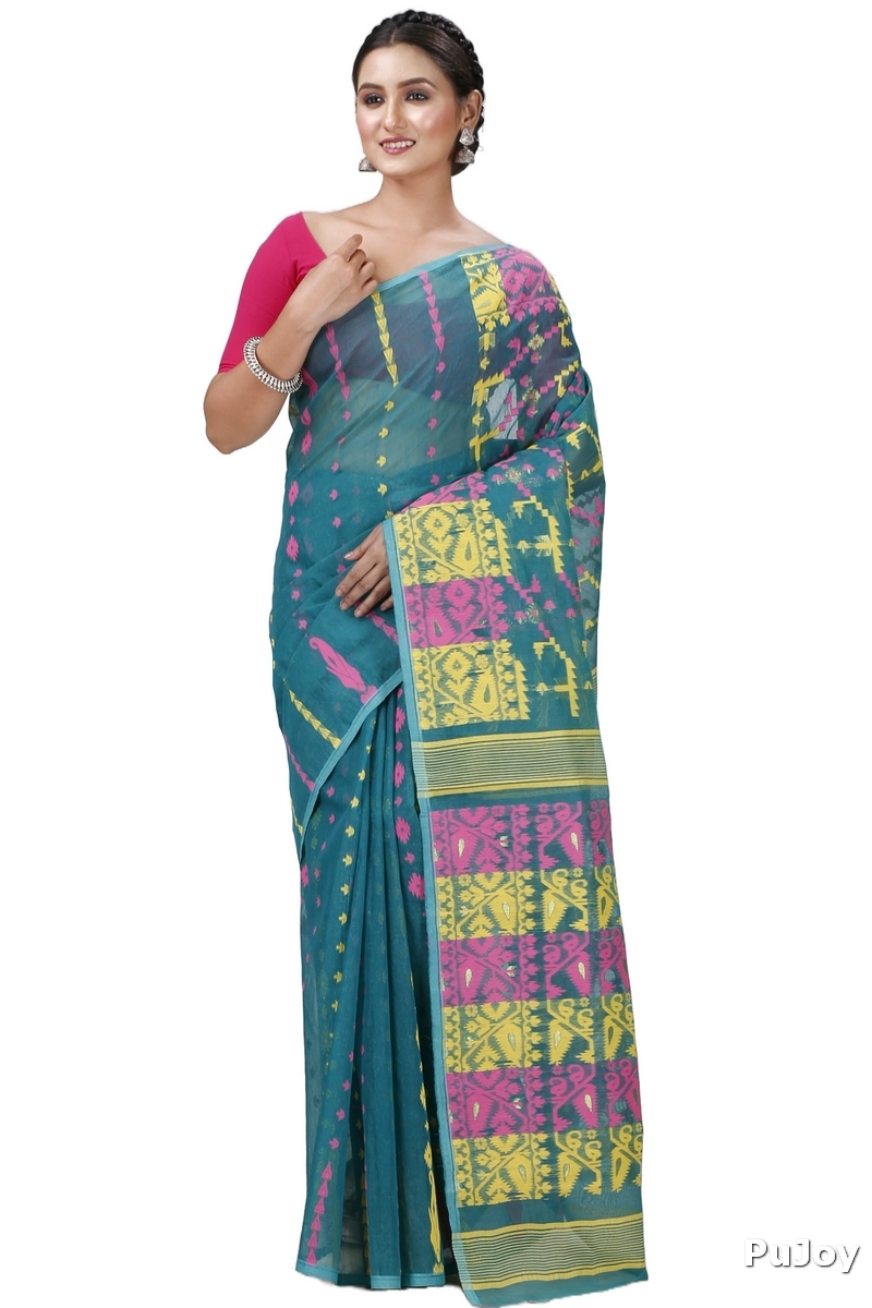 Green Blended Cotton Jaya Jamdani Saree (1106)