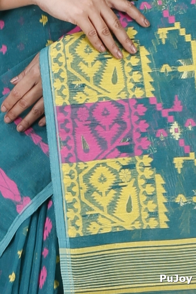 Green Blended Cotton Jaya Jamdani Saree (1106)