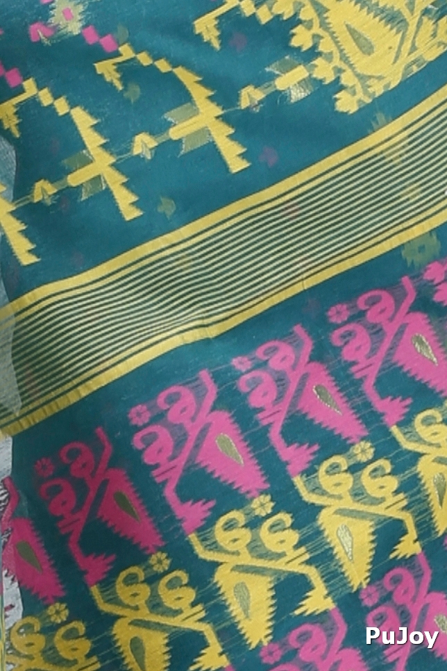 Green Blended Cotton Jaya Jamdani Saree (1106)