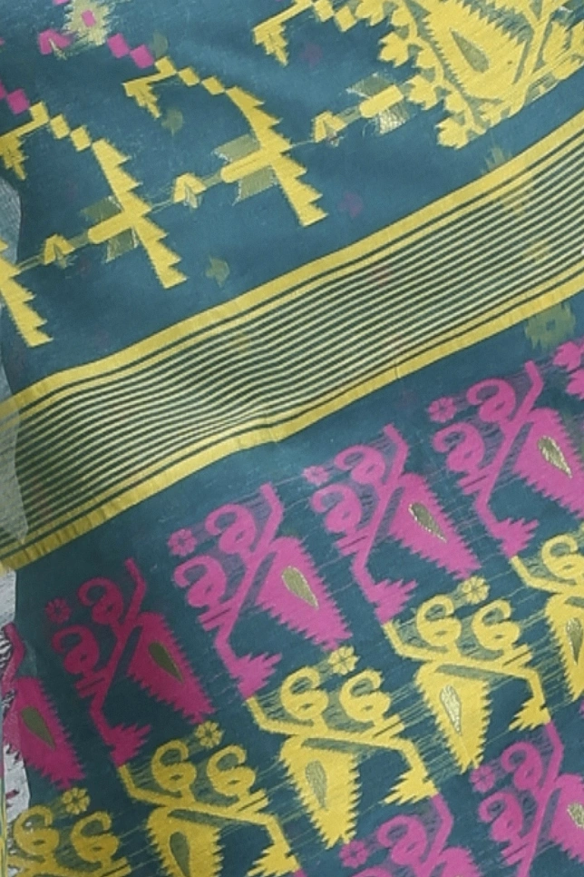 Green Blended Cotton Jaya Jamdani Saree (1106)