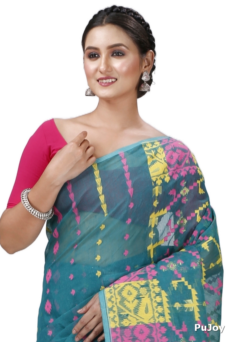 Green Blended Cotton Jaya Jamdani Saree (1106)
