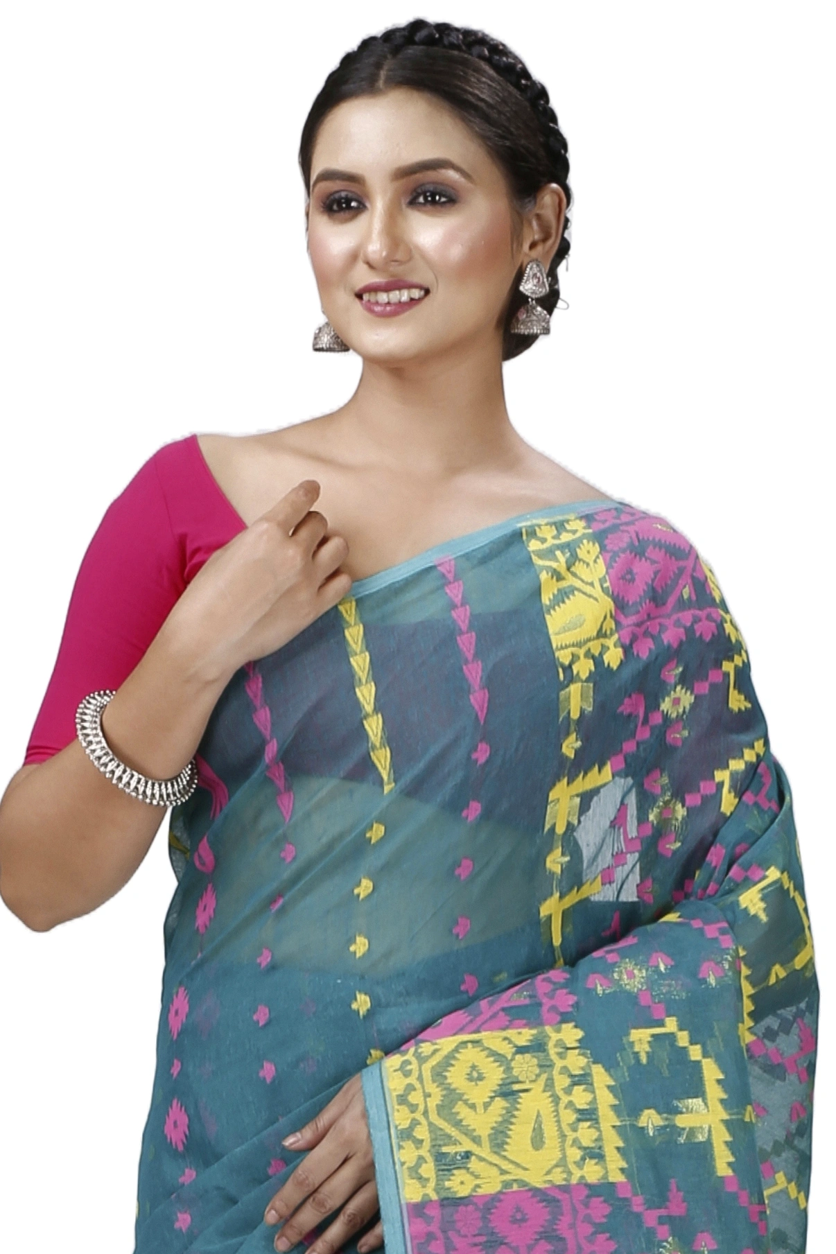 Green Blended Cotton Jaya Jamdani Saree (1106)