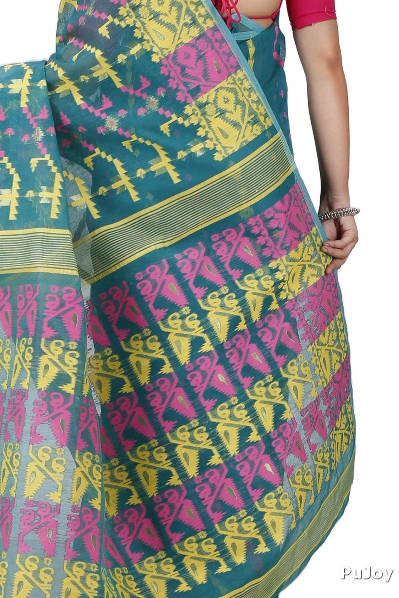 Green Blended Cotton Jaya Jamdani Saree (1106)