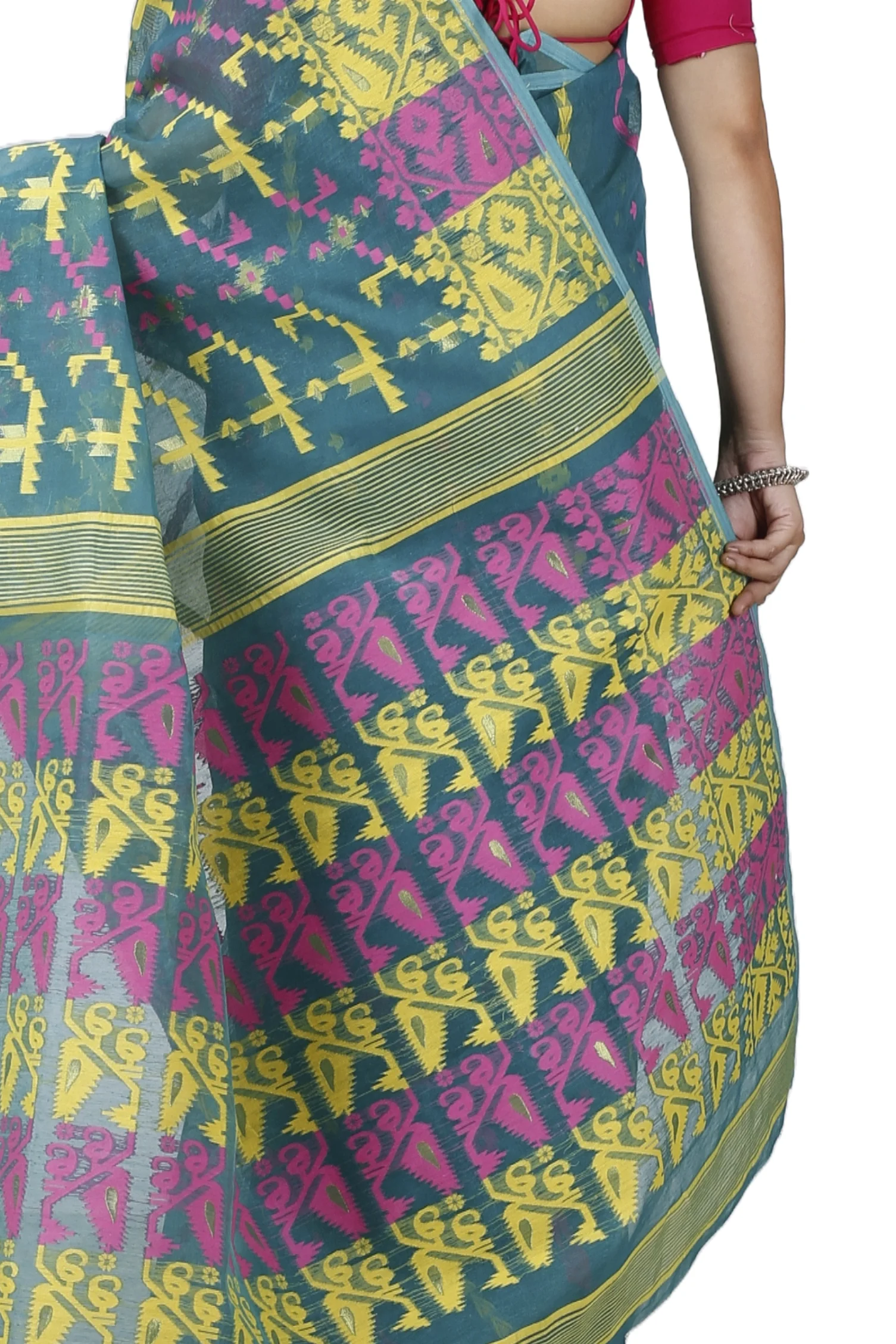 Green Blended Cotton Jaya Jamdani Saree (1106)