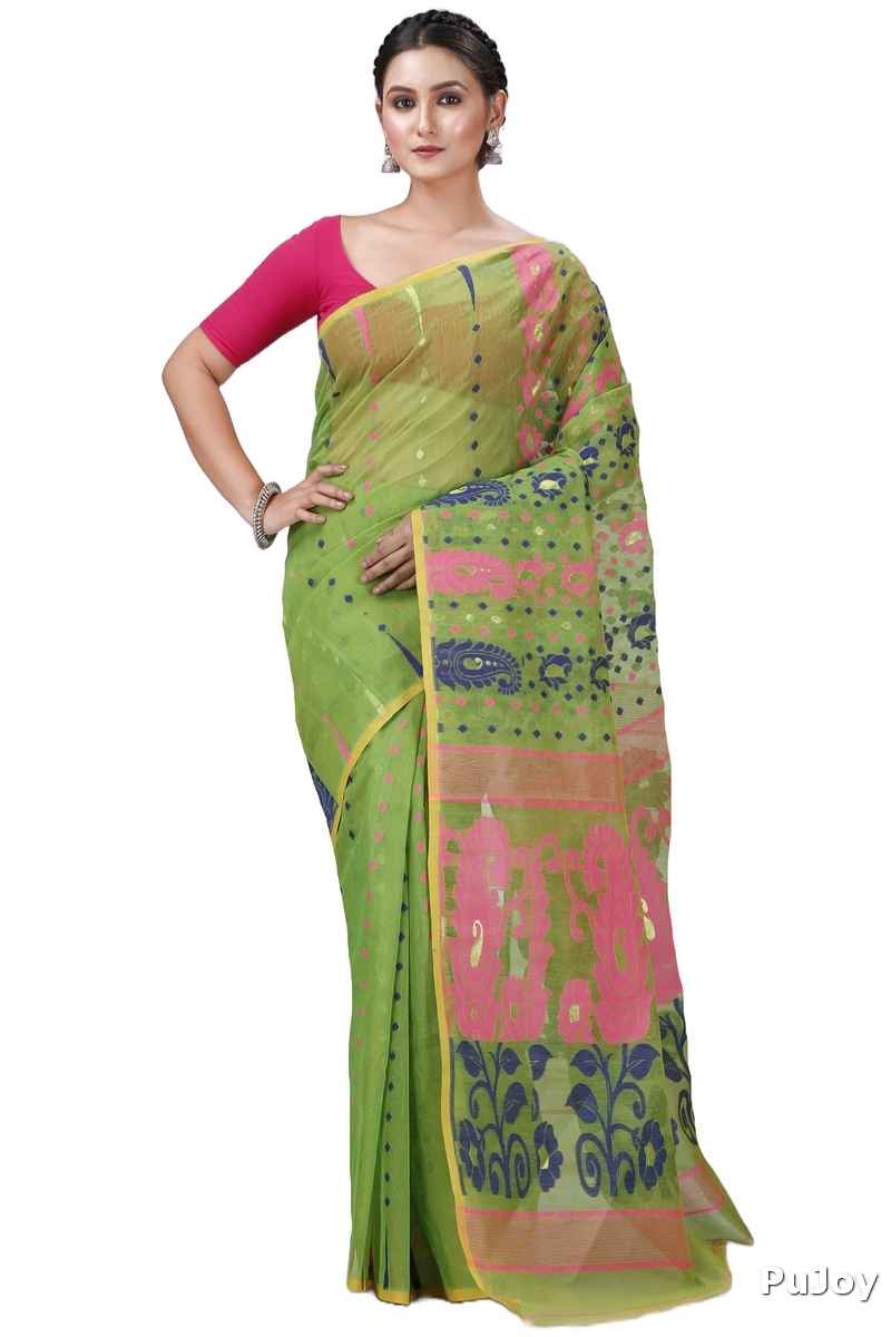Green Pure Cotton Vani Jamdani Saree (1107)