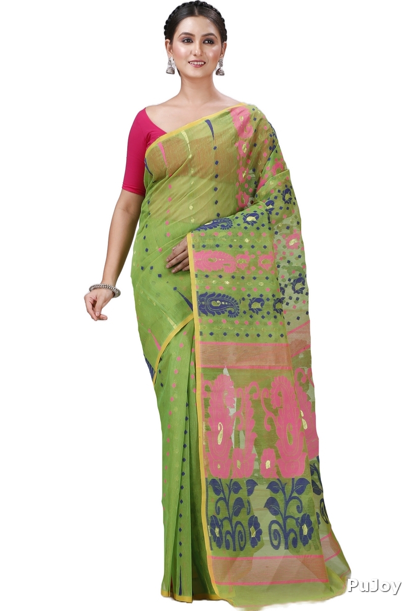 Green Pure Cotton Vani Jamdani Saree (1107)