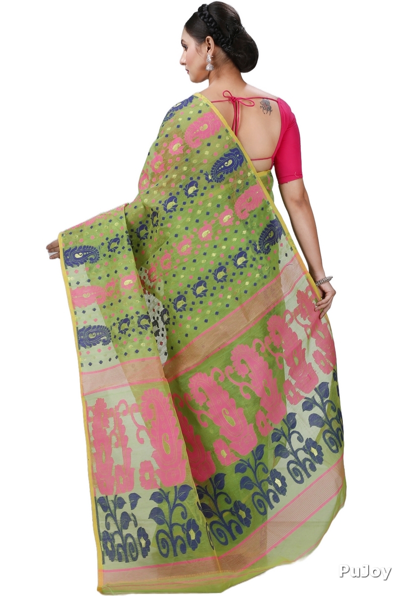 Green Pure Cotton Vani Jamdani Saree (1107)