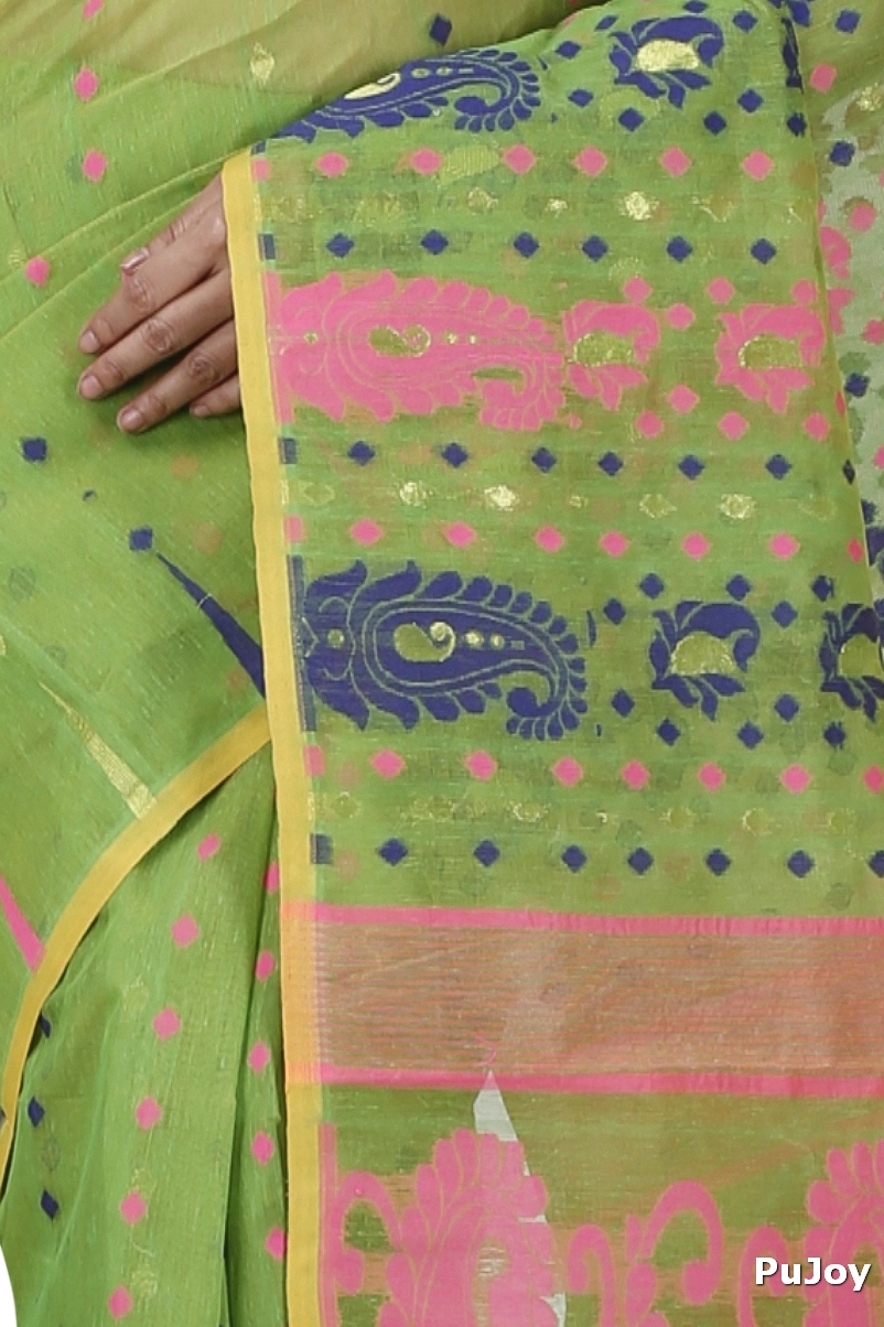 Green Pure Cotton Vani Jamdani Saree (1107)