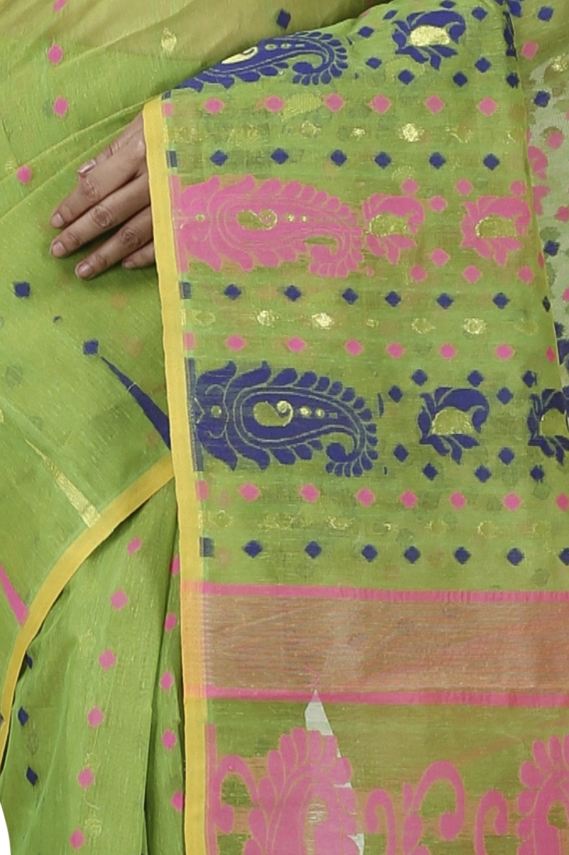 Green Pure Cotton Vani Jamdani Saree (1107)