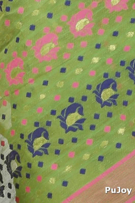 Green Pure Cotton Vani Jamdani Saree (1107)