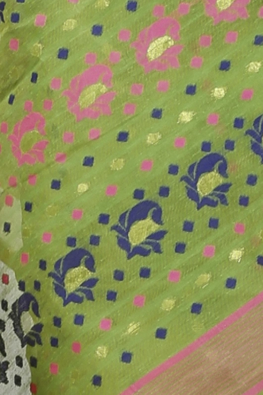 Green Pure Cotton Vani Jamdani Saree (1107)