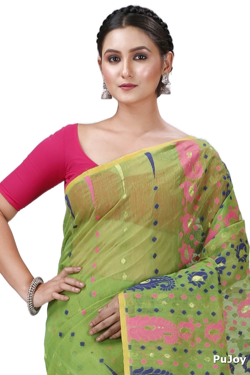 Green Pure Cotton Vani Jamdani Saree (1107)