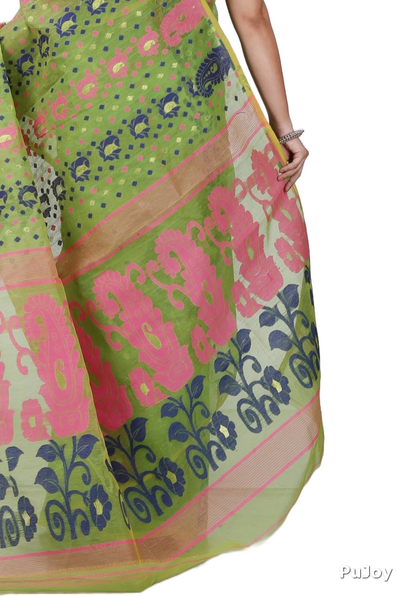Green Pure Cotton Vani Jamdani Saree (1107)