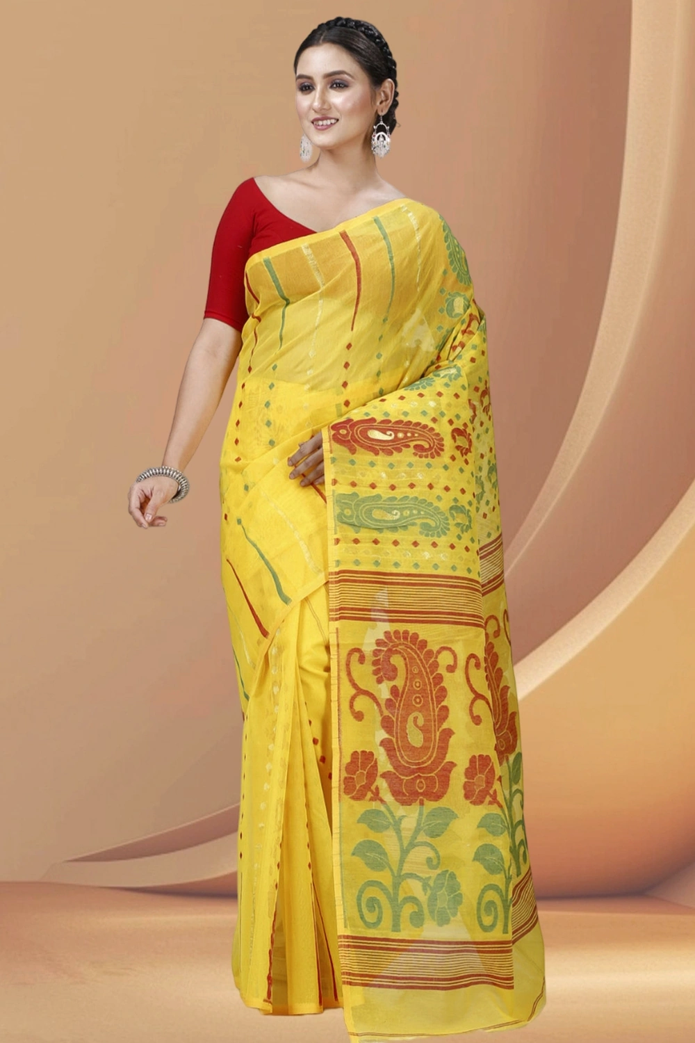Yellow Pure Cotton Vani Jamdani Saree (1108)
