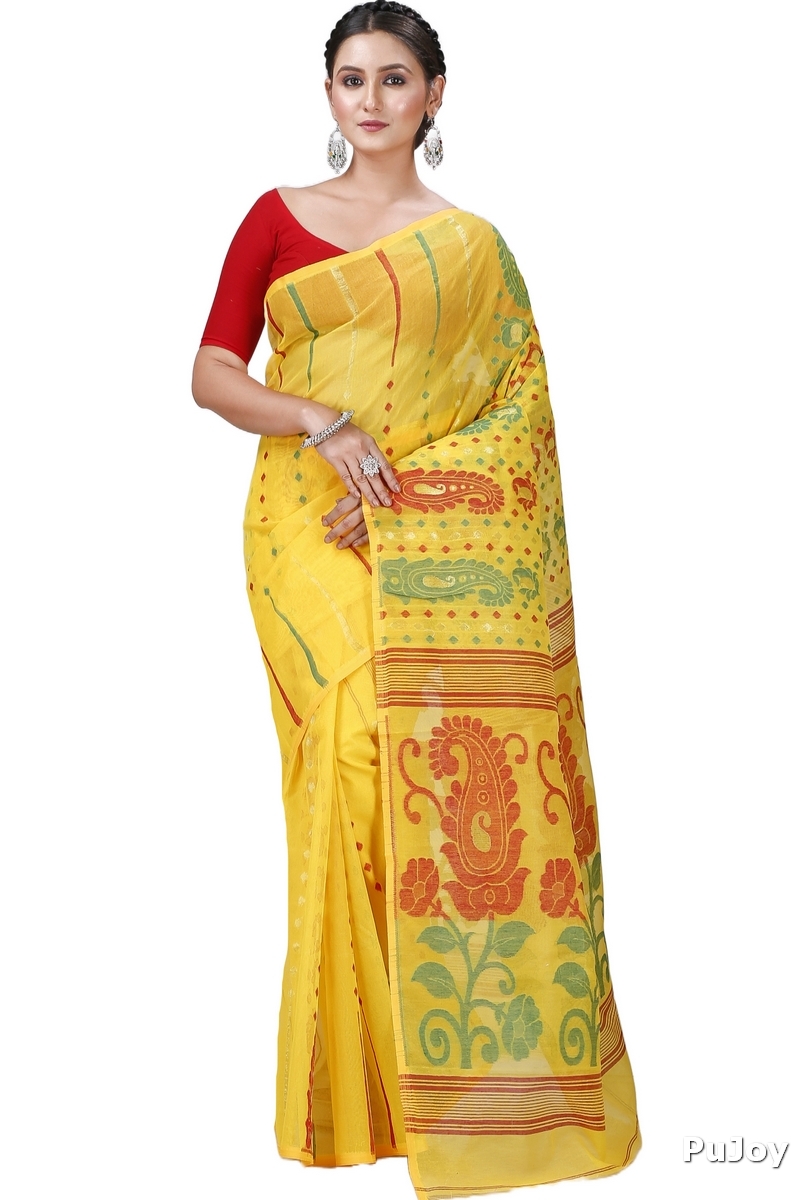 Yellow Pure Cotton Vani Jamdani Saree (1108)