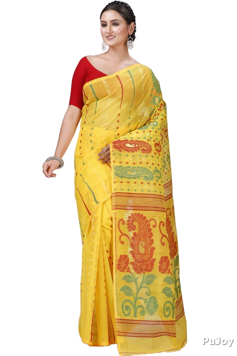 Yellow Pure Cotton Vani Jamdani Saree (1108)