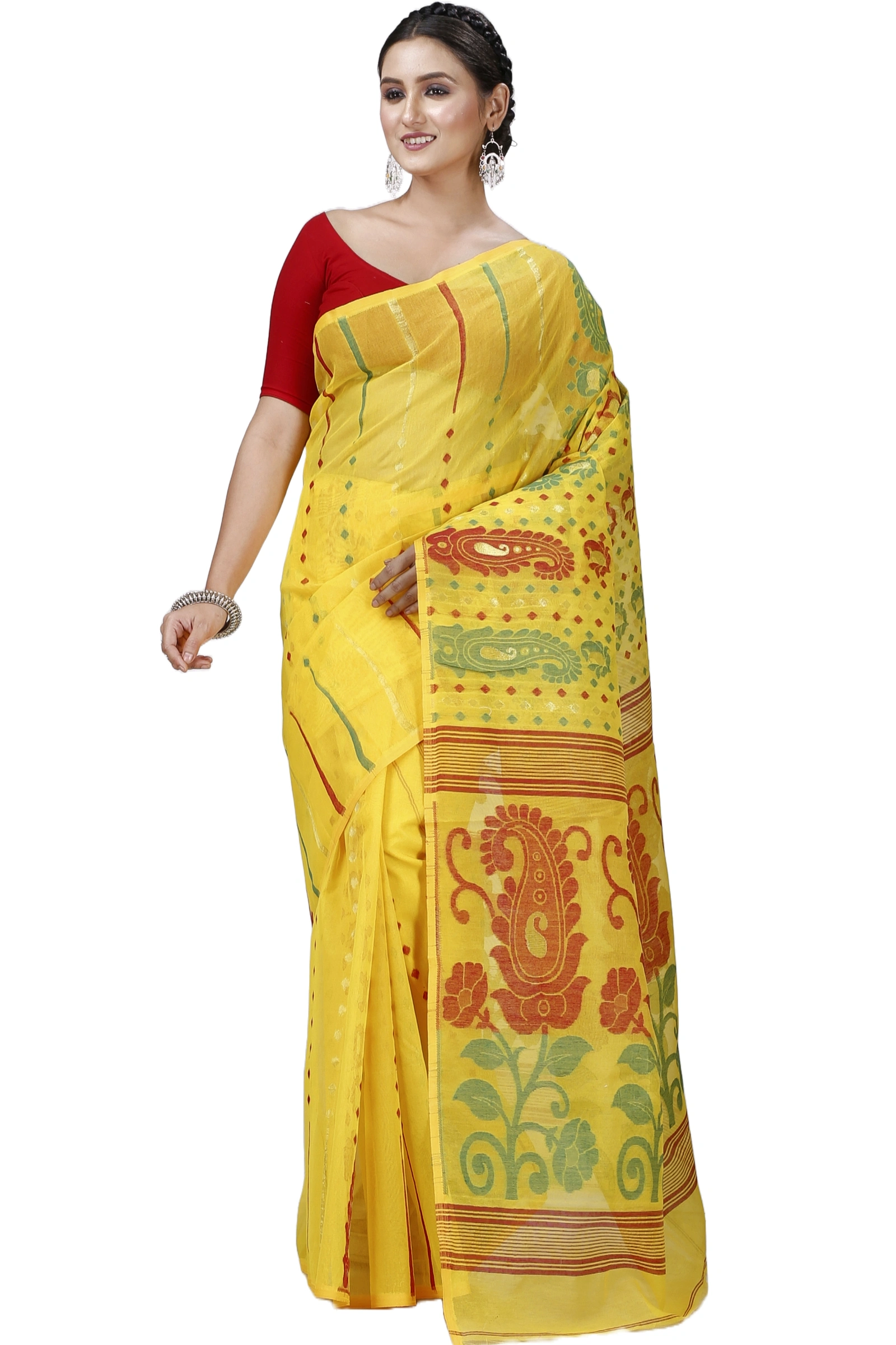 Yellow Pure Cotton Vani Jamdani Saree (1108)