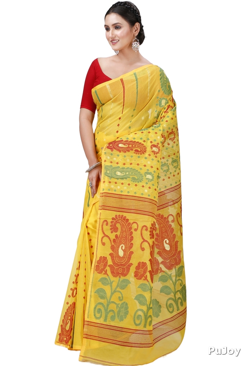 Yellow Pure Cotton Vani Jamdani Saree (1108)
