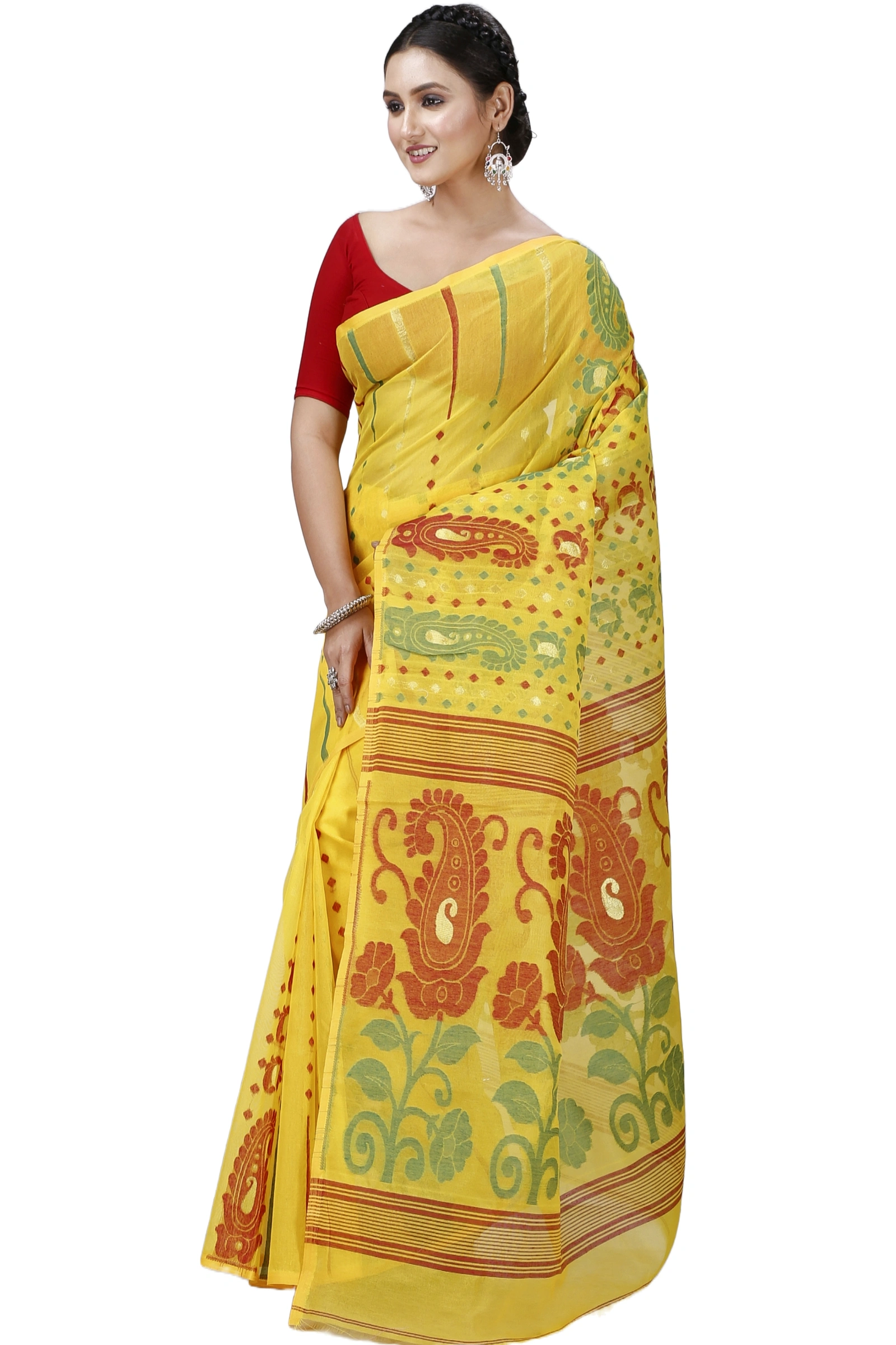Yellow Pure Cotton Vani Jamdani Saree (1108)