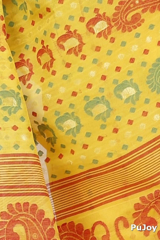 Yellow Pure Cotton Vani Jamdani Saree (1108)