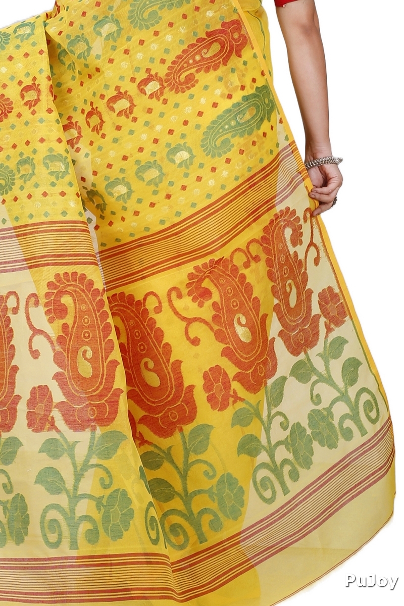 Yellow Pure Cotton Vani Jamdani Saree (1108)