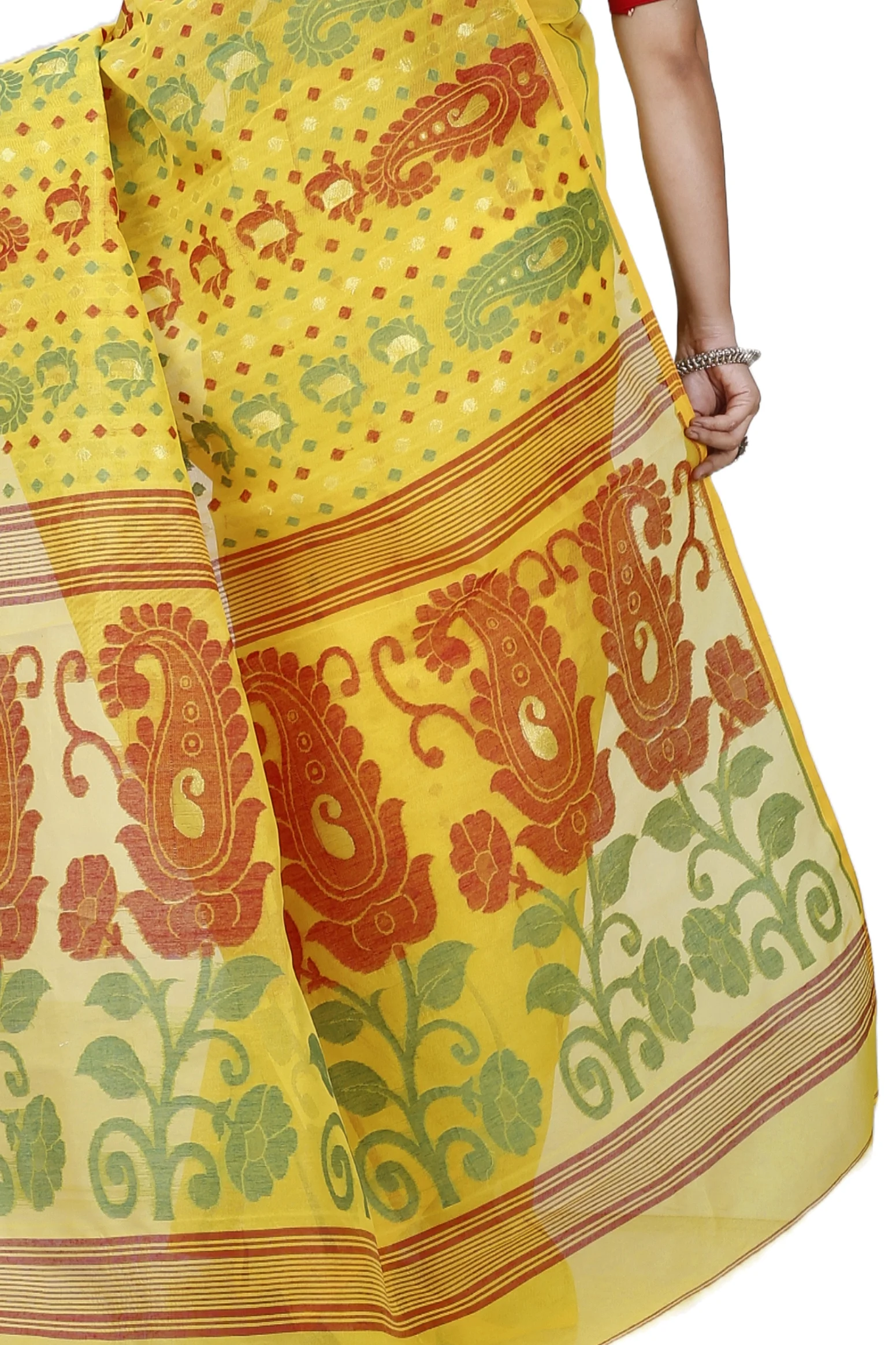 Yellow Pure Cotton Vani Jamdani Saree (1108)