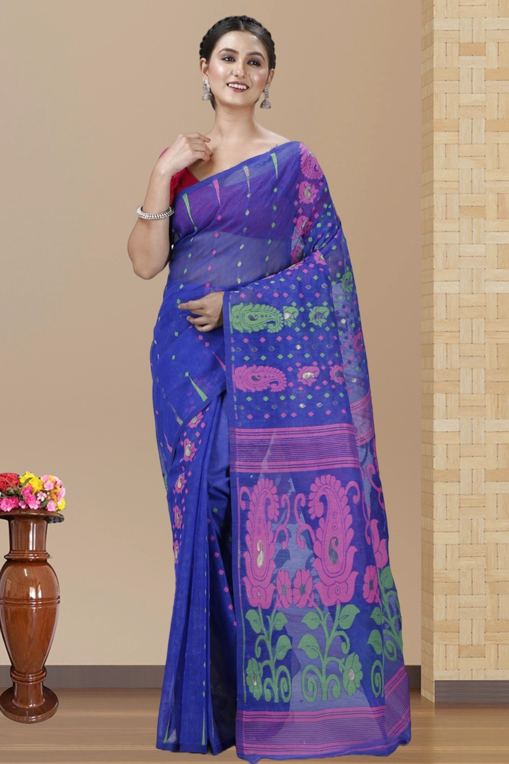 Blue Pure Cotton Vani Jamdani Saree (1109)