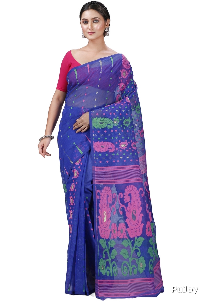 Blue Pure Cotton Vani Jamdani Saree (1109)