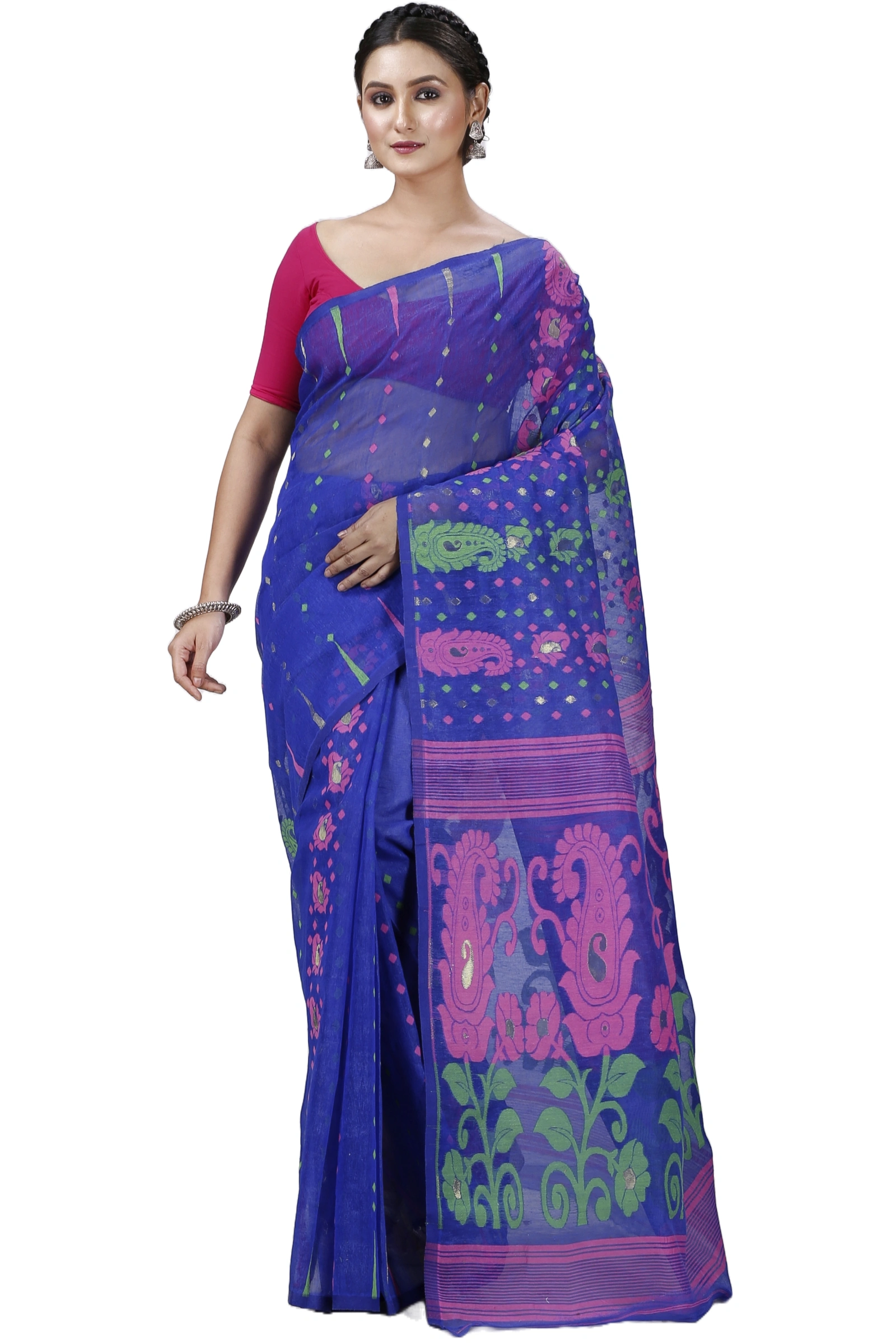 Blue Pure Cotton Vani Jamdani Saree (1109)
