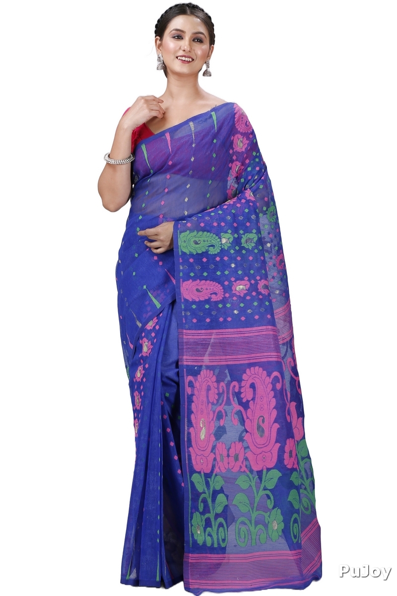 Blue Pure Cotton Vani Jamdani Saree (1109)