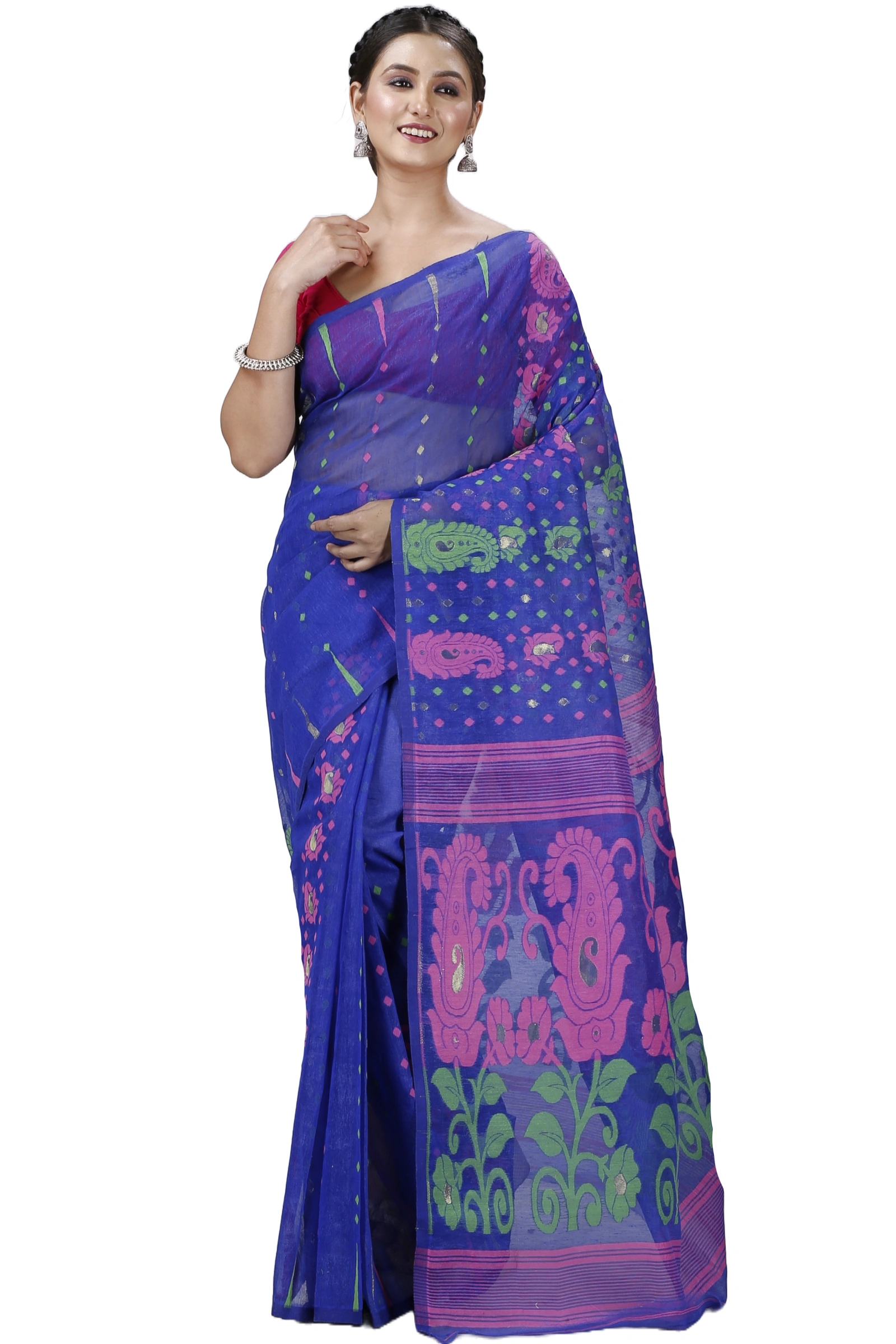 Blue Pure Cotton Vani Jamdani Saree (1109)