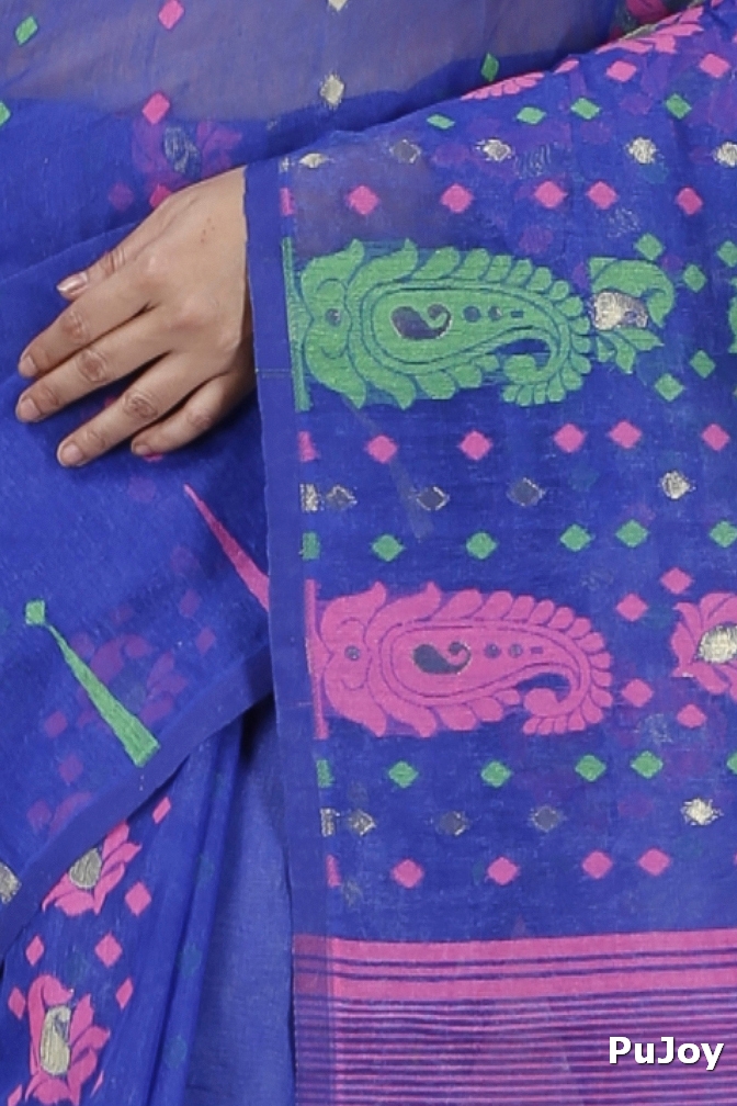 Blue Pure Cotton Vani Jamdani Saree (1109)