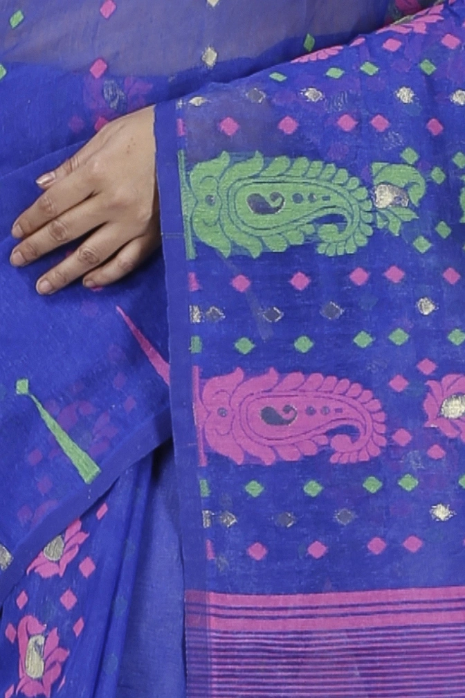 Blue Pure Cotton Vani Jamdani Saree (1109)