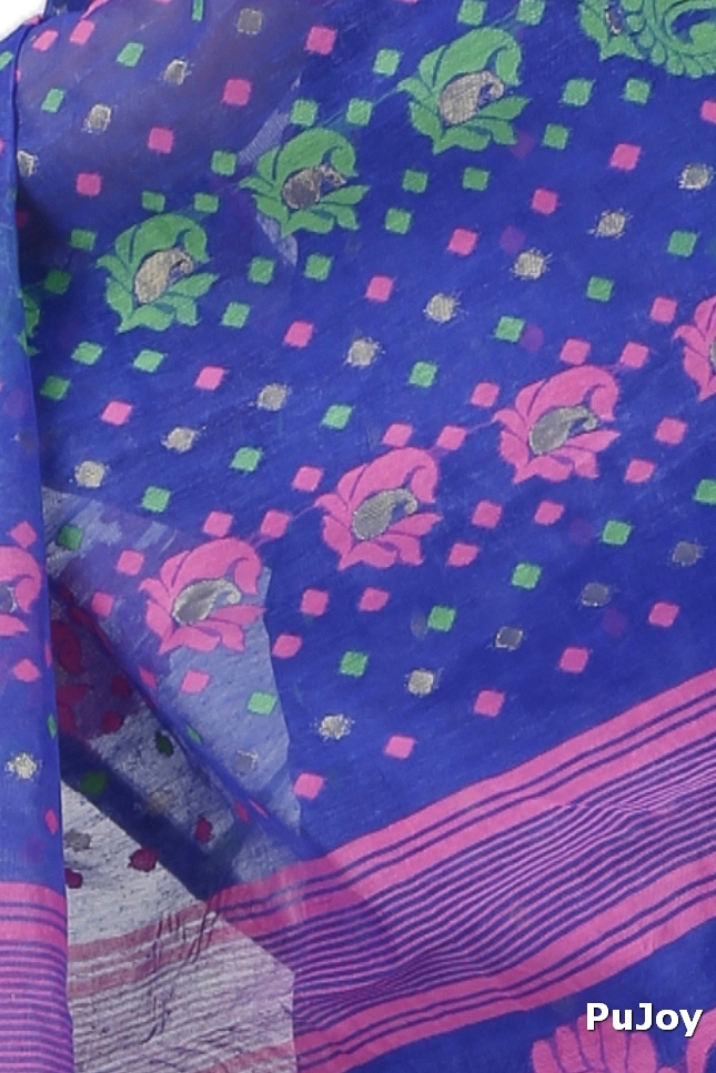 Blue Pure Cotton Vani Jamdani Saree (1109)