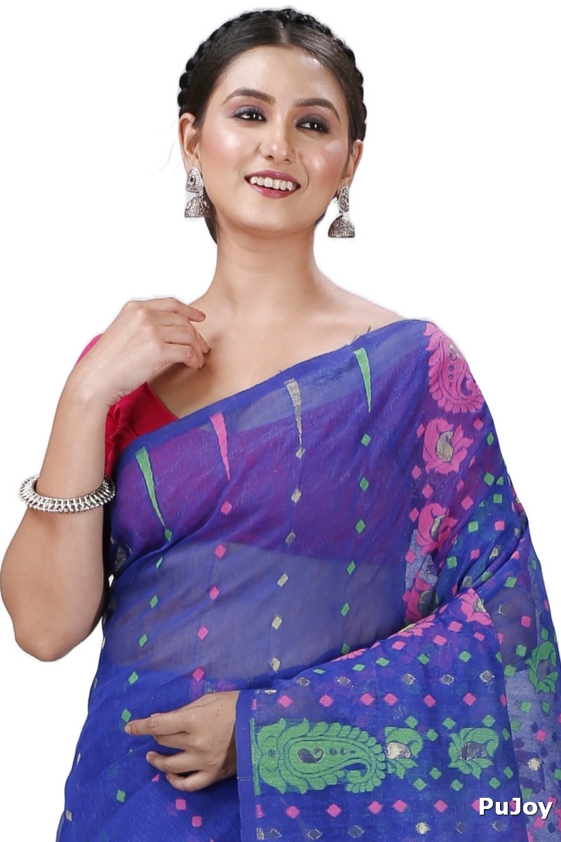 Blue Pure Cotton Vani Jamdani Saree (1109)
