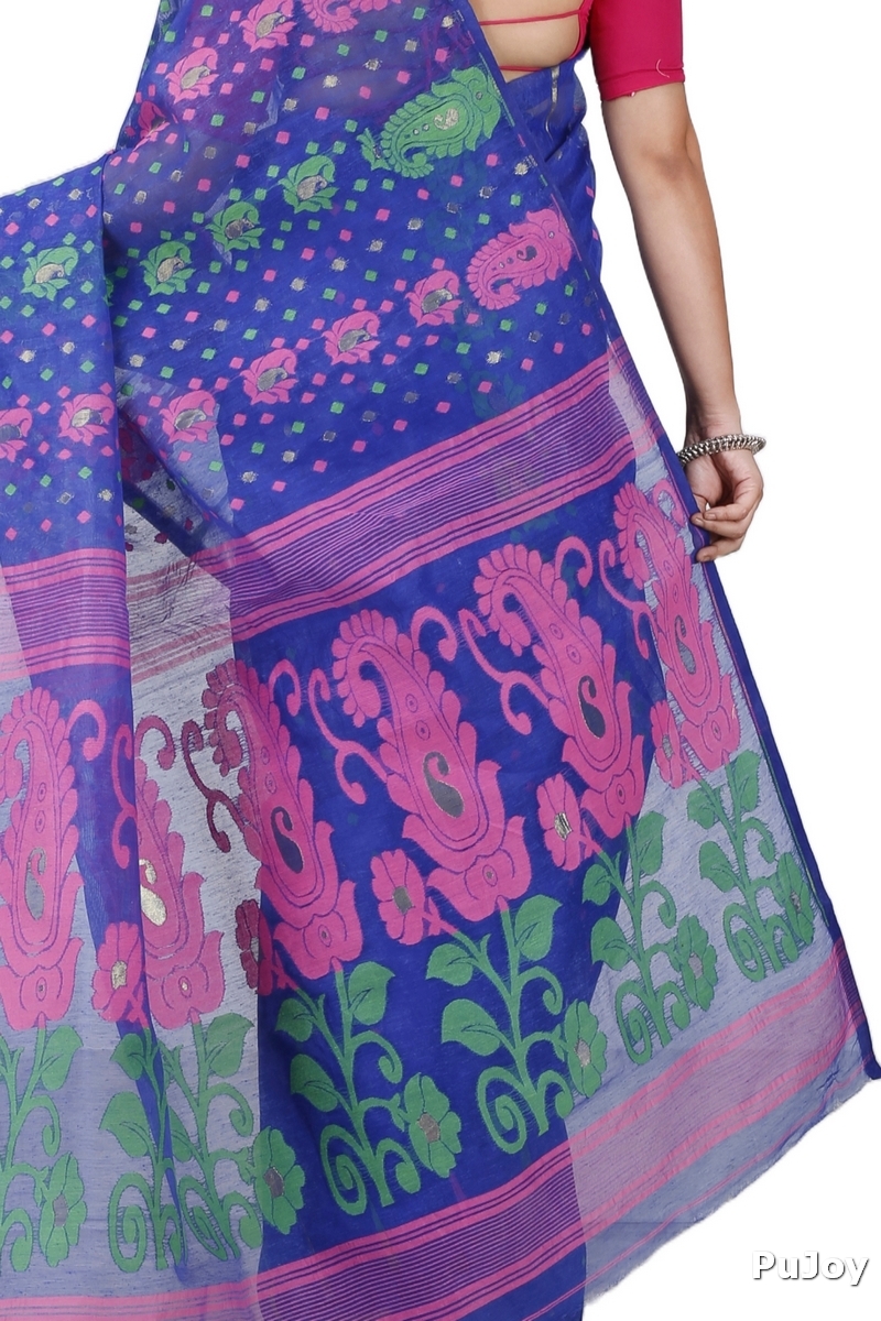 Blue Pure Cotton Vani Jamdani Saree (1109)