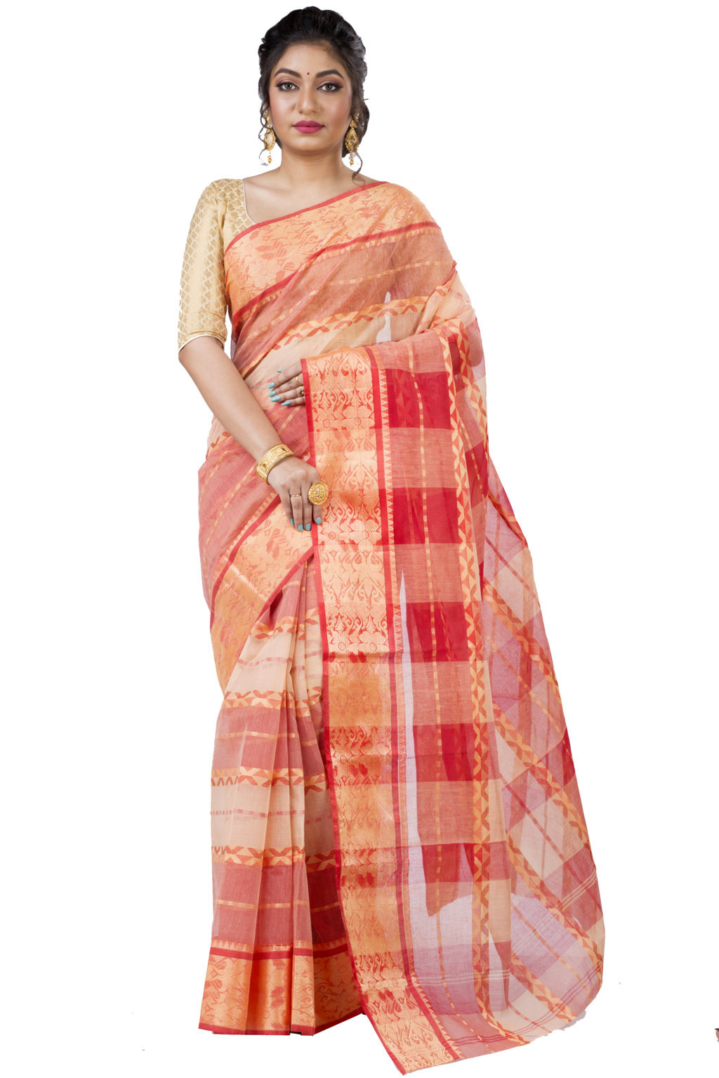 White Pure Cotton SonaJhuri Desiging Tant Saree (111)