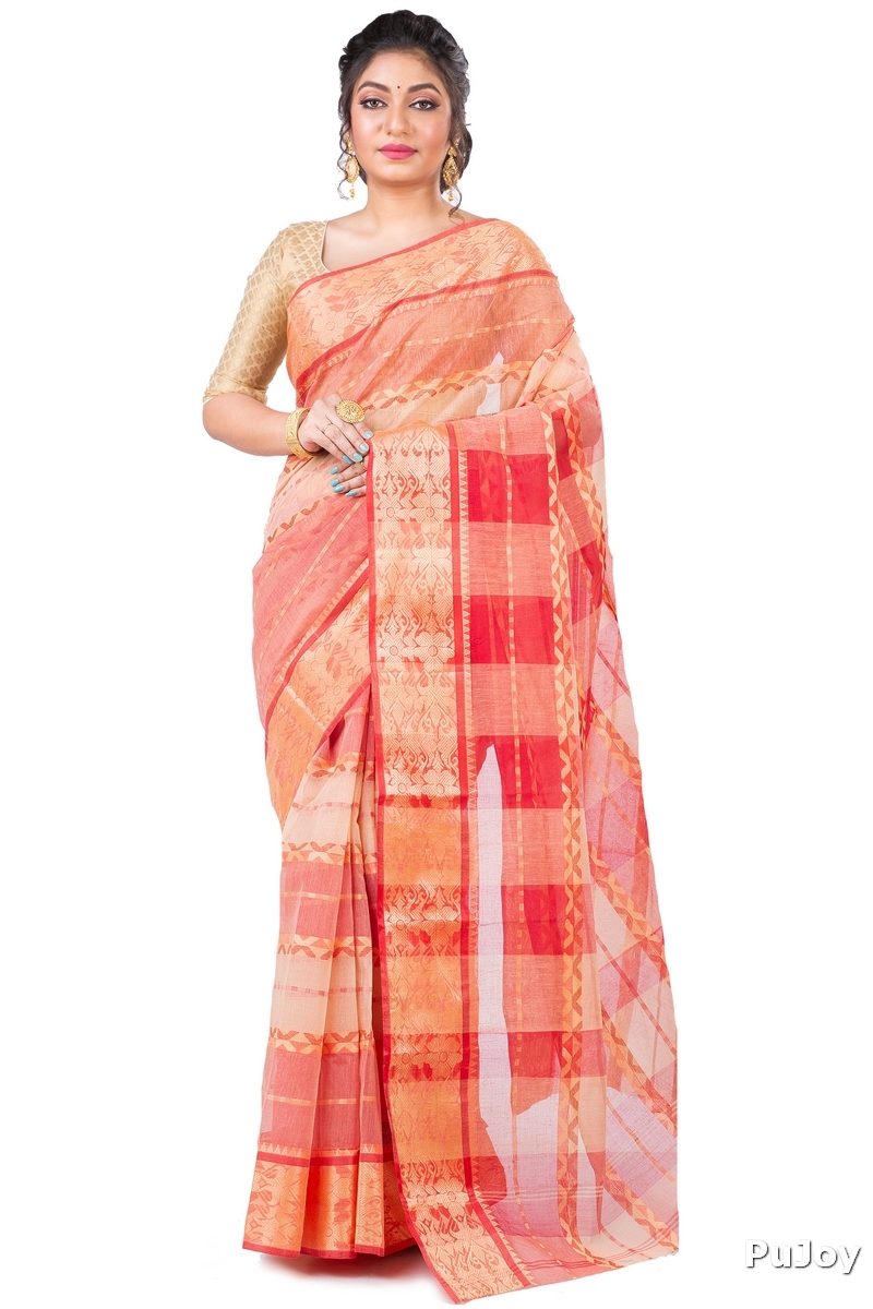 White Pure Cotton SonaJhuri Desiging Tant Saree (111)