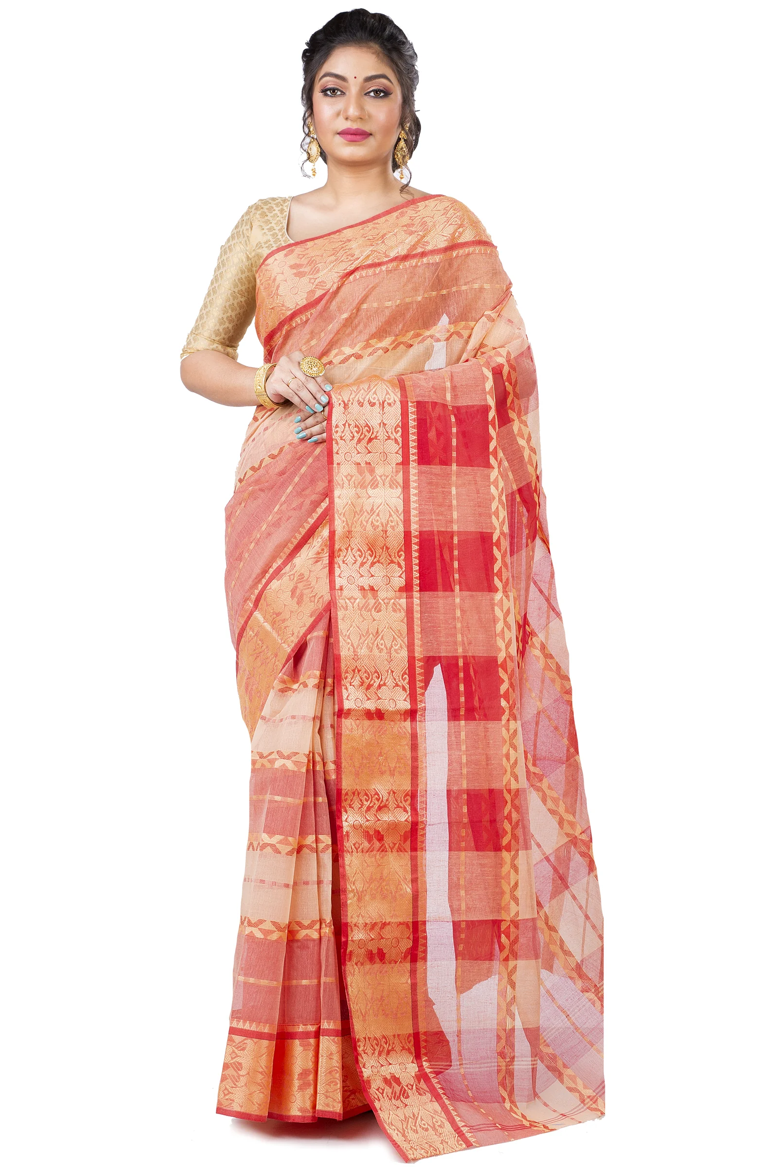 White Pure Cotton SonaJhuri Desiging Tant Saree (111)