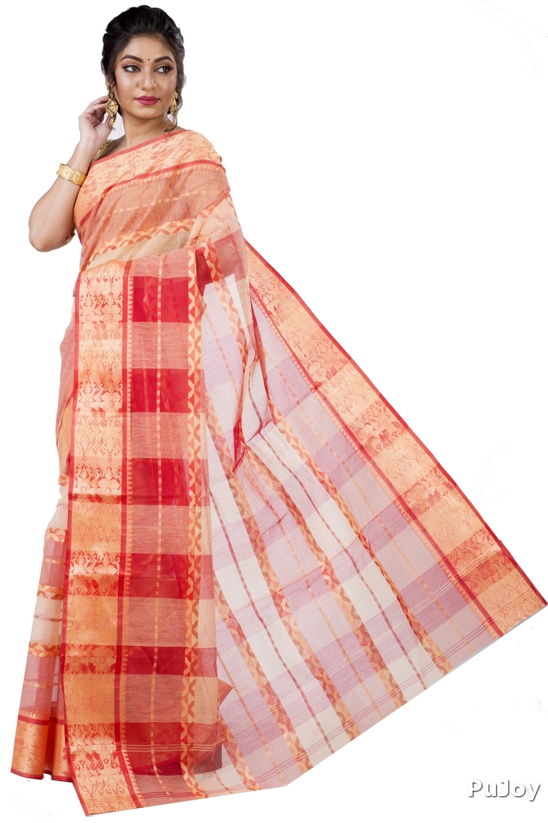 White Pure Cotton SonaJhuri Desiging Tant Saree (111)