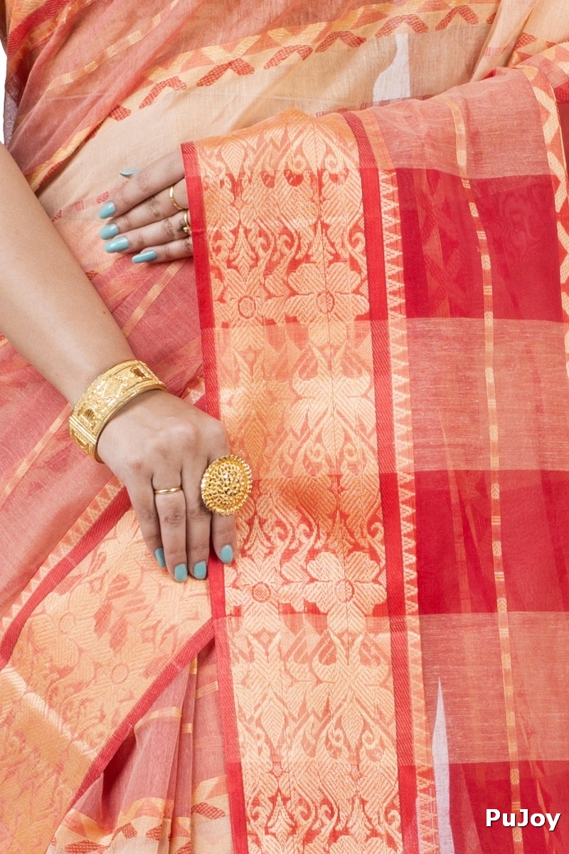 White Pure Cotton SonaJhuri Desiging Tant Saree (111)