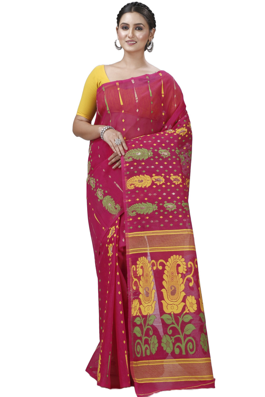 Maroon Pure Cotton Vani Jamdani Saree (1110)