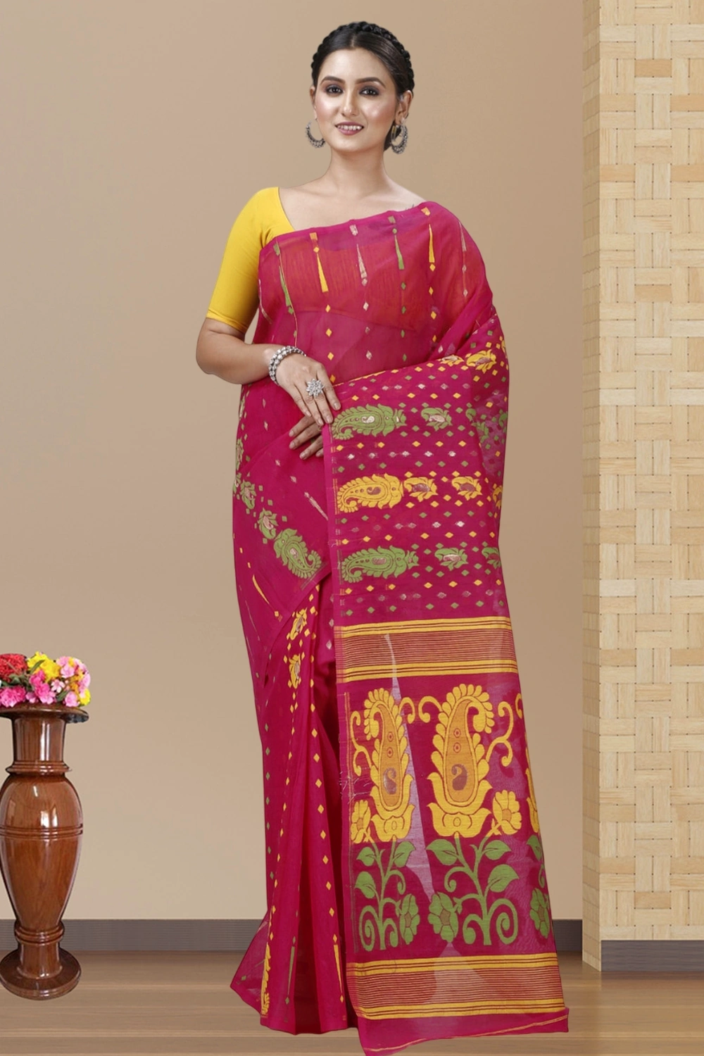 Maroon Pure Cotton Vani Jamdani Saree (1110)
