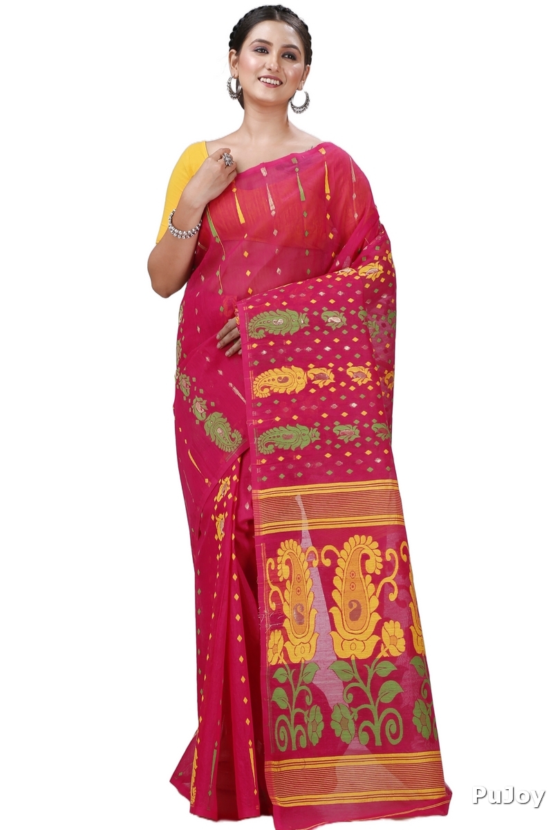 Maroon Pure Cotton Vani Jamdani Saree (1110)