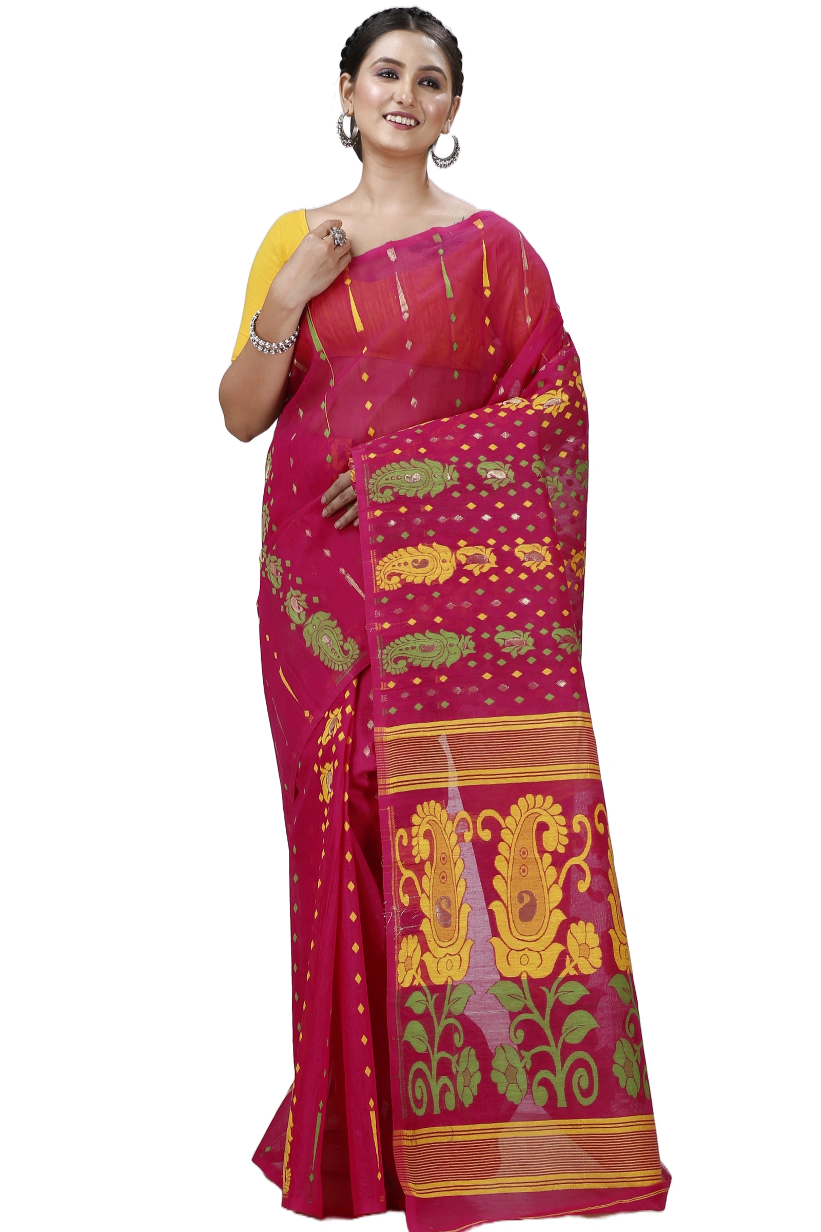 Maroon Pure Cotton Vani Jamdani Saree (1110)