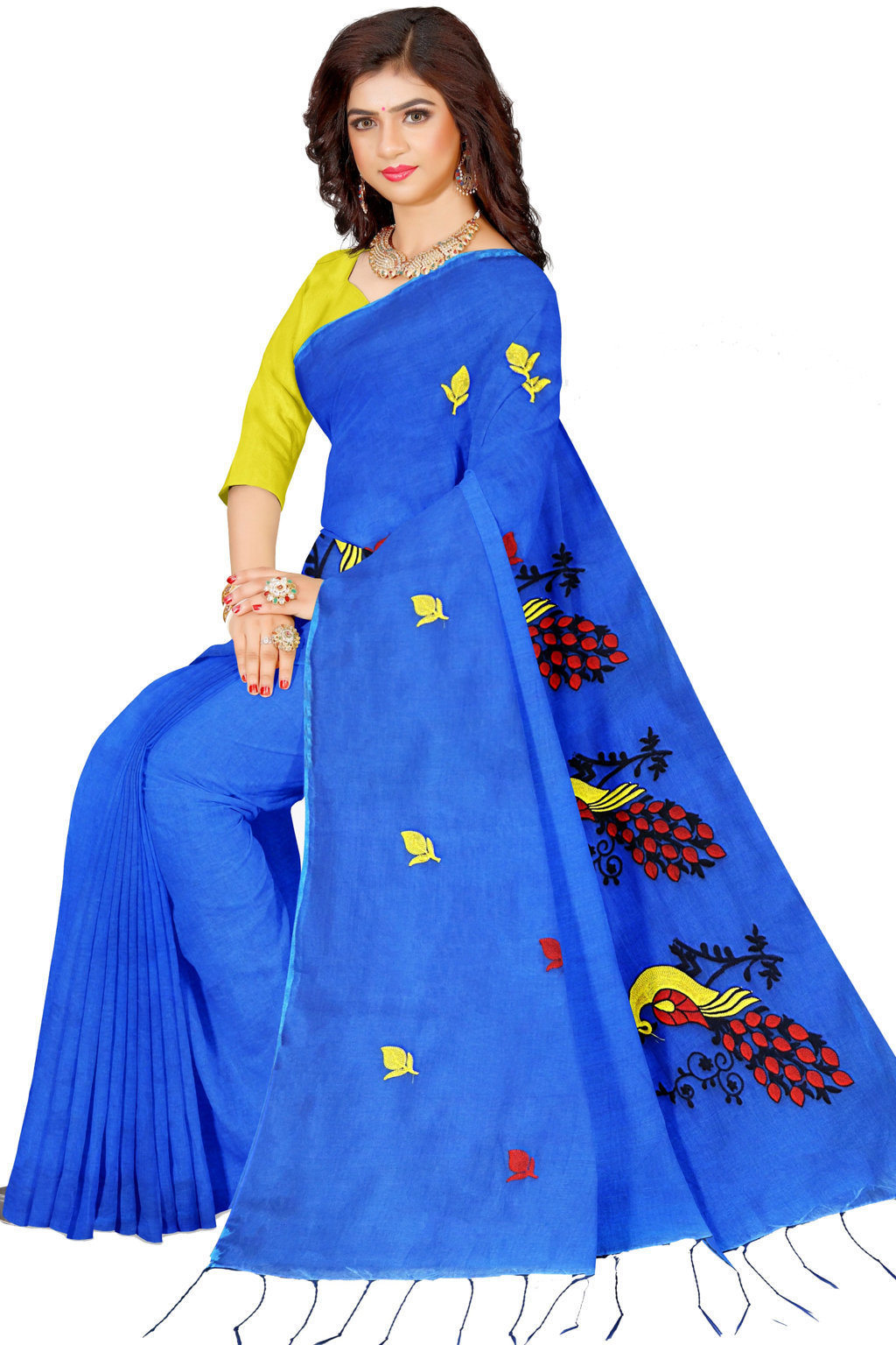Blue Blended Cotton Mayuri Hand Hand Loom Saree (1113)