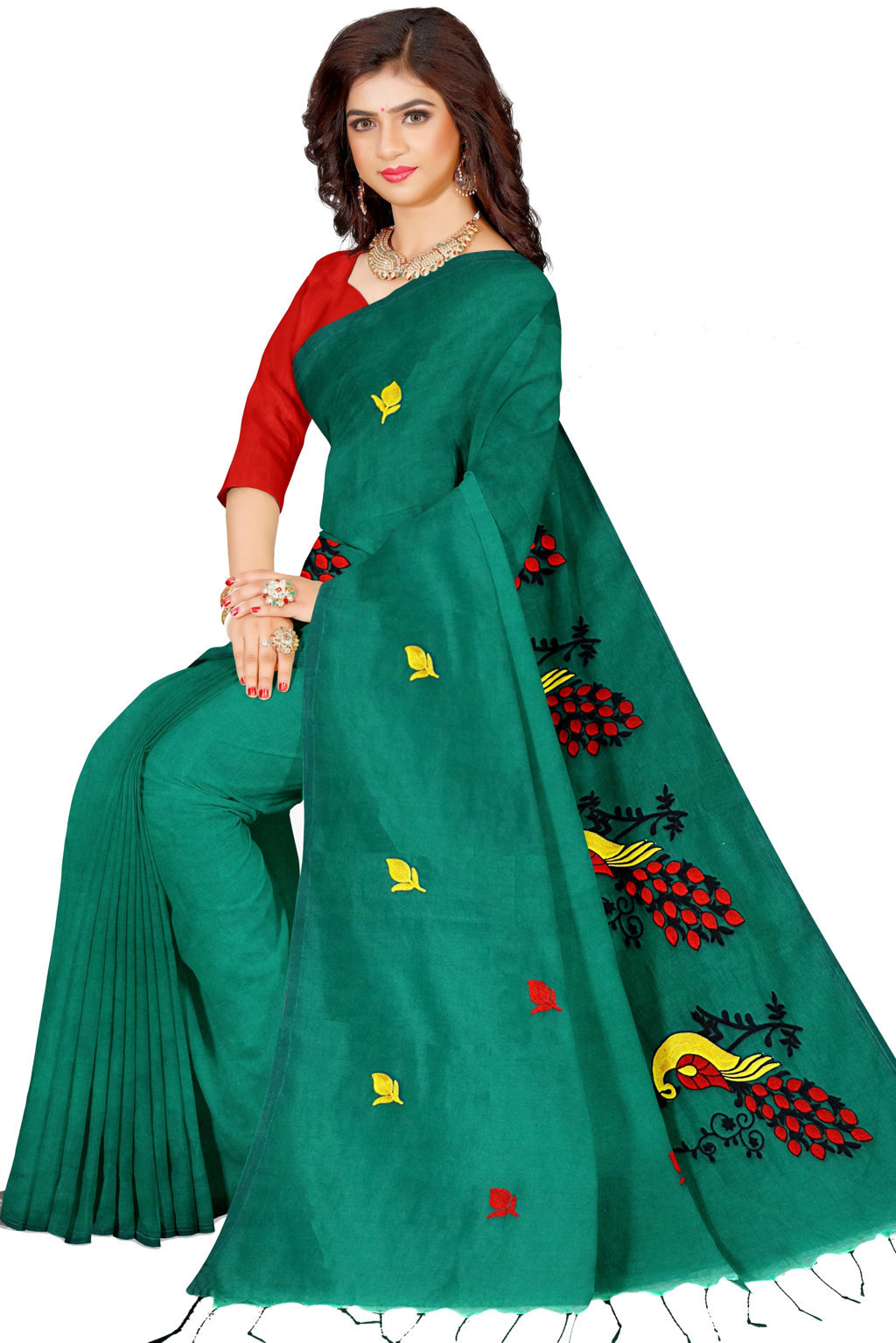 Green Blended Cotton Mayuri Hand Hand Loom Saree (1114)